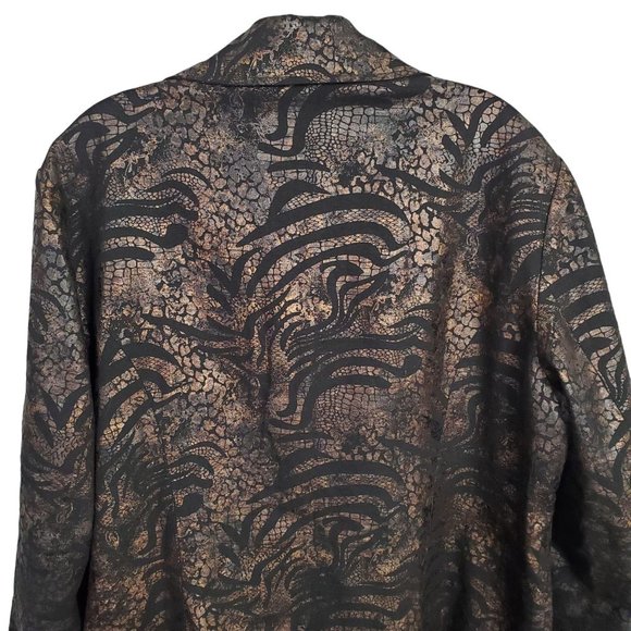 Chico's XL Size 3 Jacket Blazer Linen Blend Safari Exotic Animal Print Pockets - Picture 6 of 10